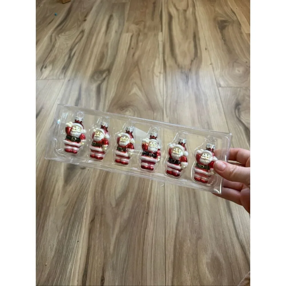 Set of 6 Pottery Barn Red White Mini Santa Claus Christmas Tree Decor Ornaments